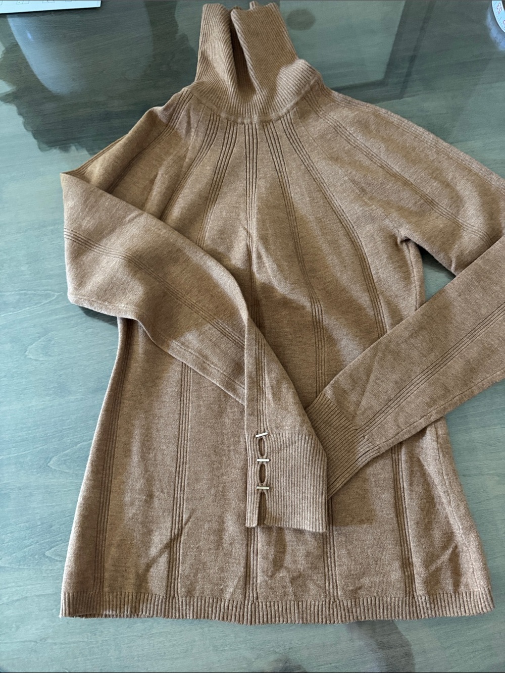 White House Black Market Brown Turtleneck Sweater with Decorative Cuff Hardware